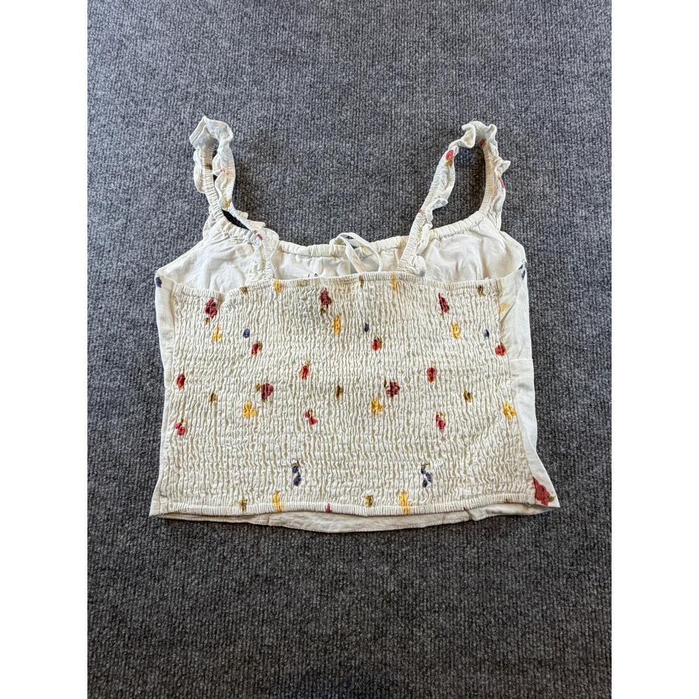 Daisy Street Floral Fruit Print Smocked Crop Top Cream Ruffle Strap Large - Picture 5 of 5